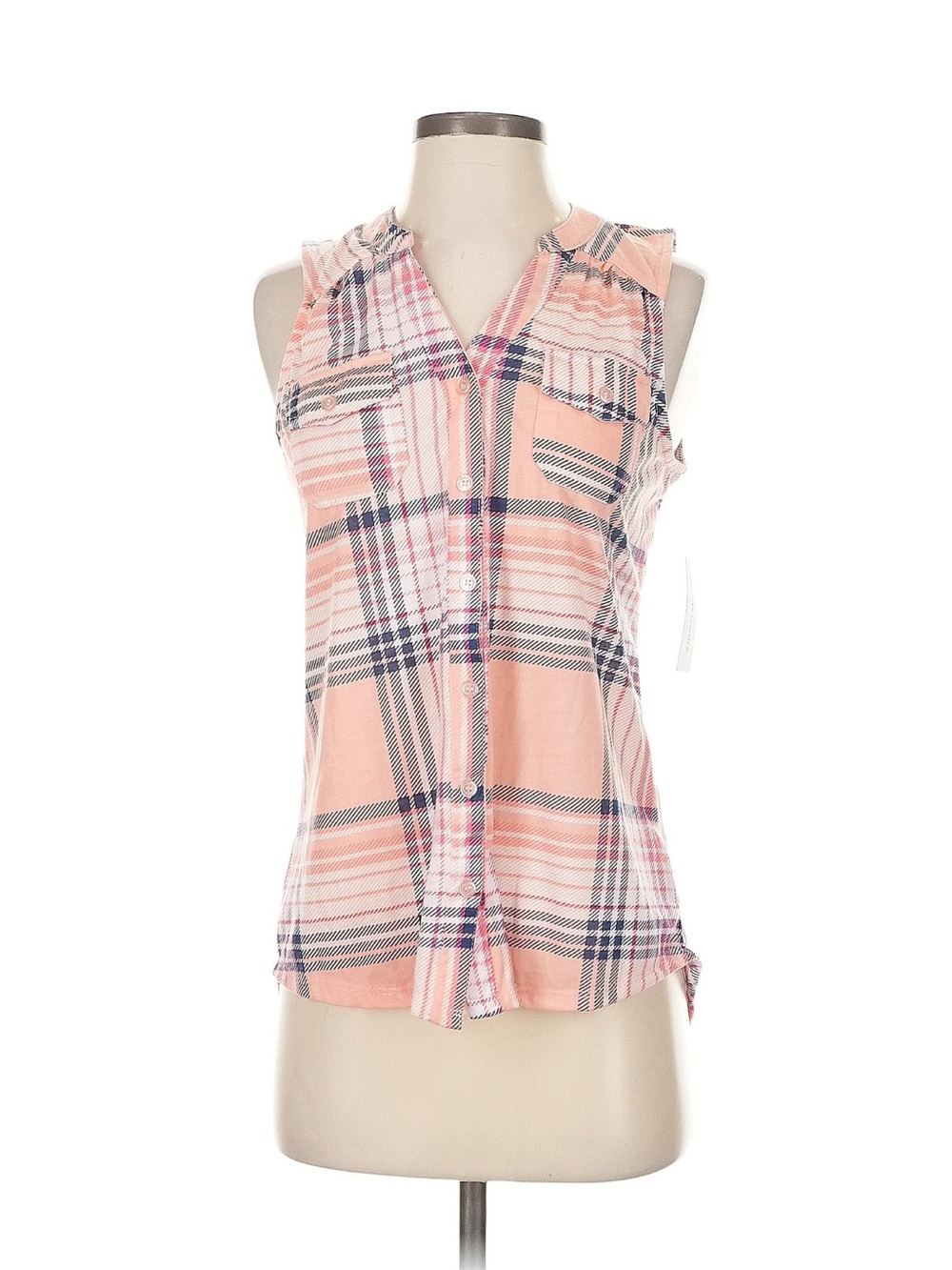 New York Laundry Pink Plaid Sleeveless Button-Front Camisole